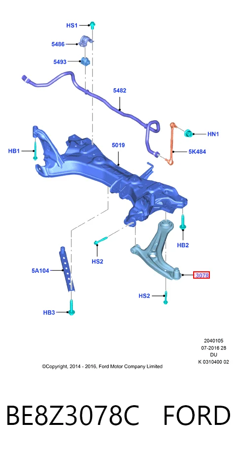 BE8Z3078C Ford Важіль передньої підвіски нижній, правий
