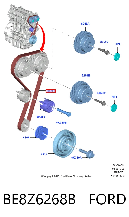 BE8Z6268B Ford Ремінь двигуна
