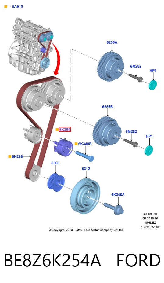 BE8Z6K254A Ford Ролик натягувач
