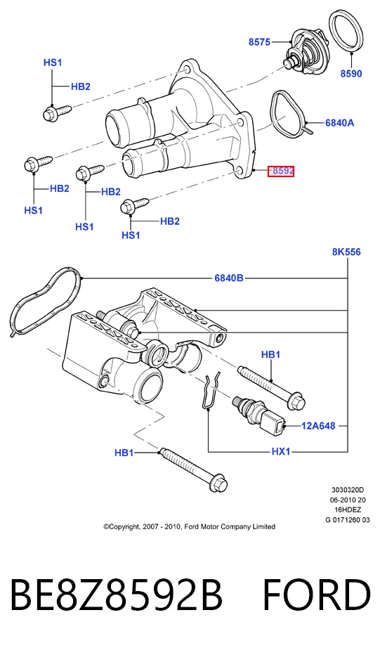BE8Z8592B Ford Корпус термостата в зборі