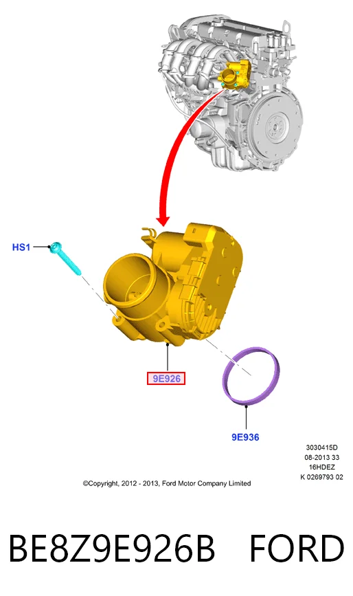 BE8Z9E926B Ford Дросільна заслінка в зборі