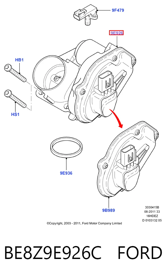 BE8Z9E926C Ford Дросільна заслінка в зборі
