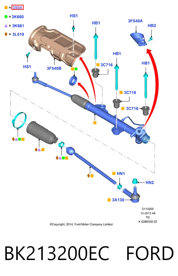 BK213200EC Ford Рейковий рульовий механізм