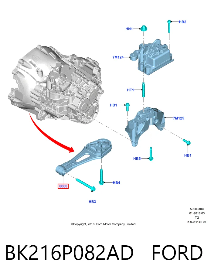 BK216P082AD Ford Задня подушка двигуна