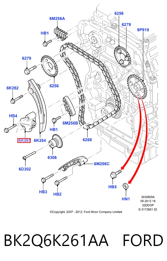 BK2Q6K261AA Ford Натягувач ланцюга ГРМ