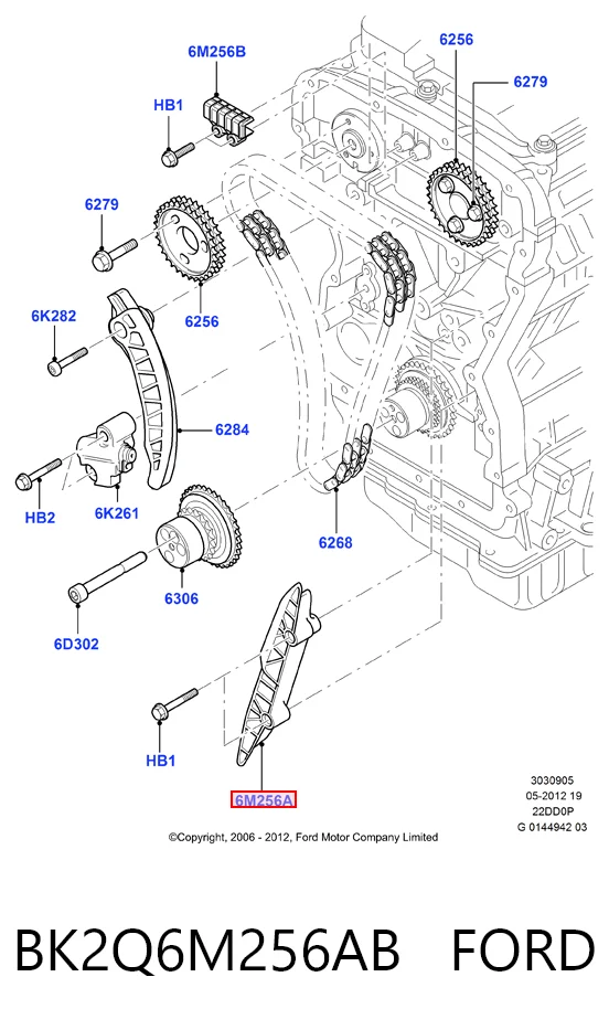BK2Q6M256AB Ford Заспокоювач ланцюга ГРМ, правий