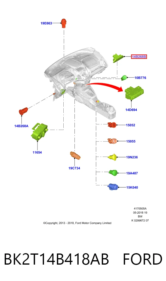 BK2T14B418AC Ford Кнопка відключення подушок безпеки AIRBAG