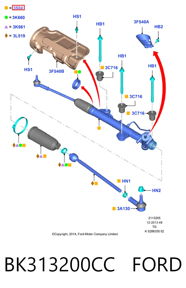 BK313200CC Ford Рейковий рульовий механізм
