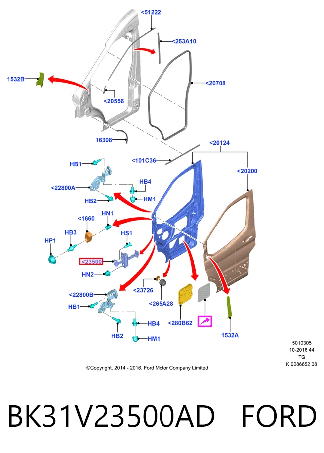 BK31V23500AD Ford Обмежувач відкриття дверей, передній