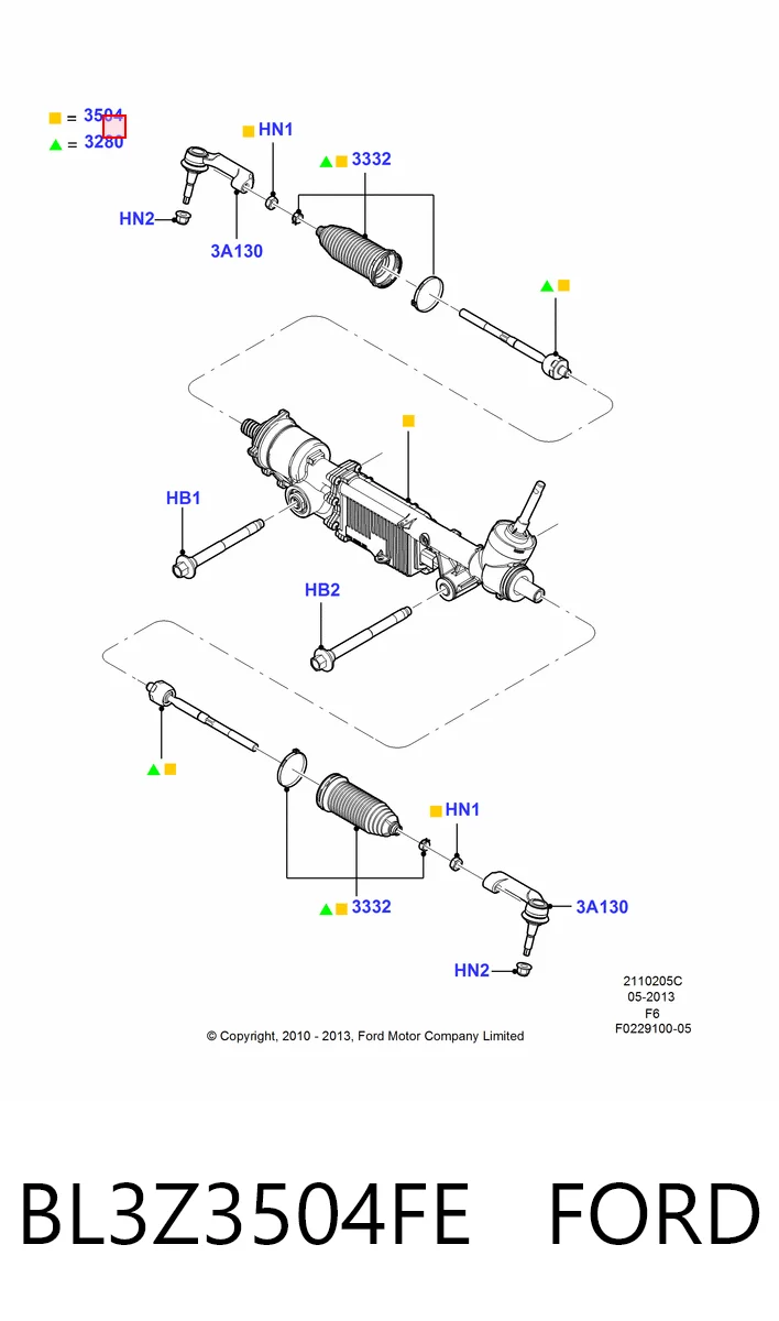 BL3Z3504FE Ford Рейковий рульовий механізм