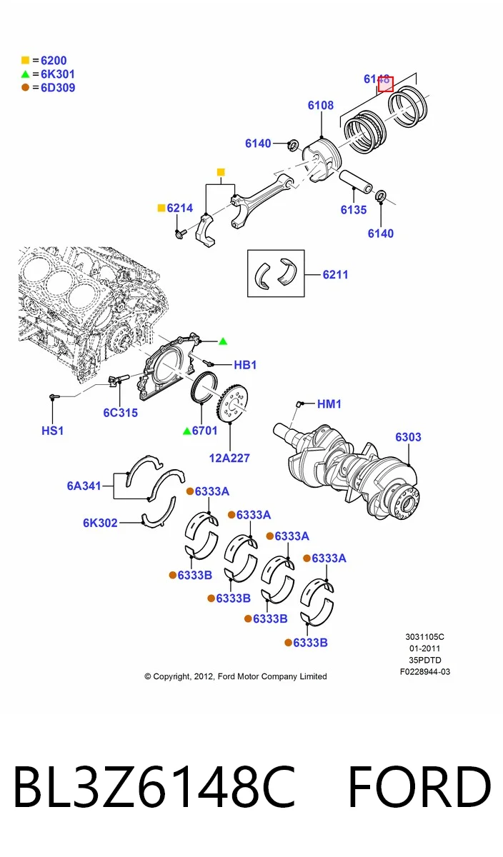 BL3Z6148C Ford Кільця поршневі на 1 циліндр, STD.