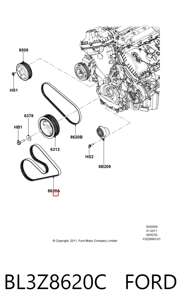 BL3Z8620C Ford Ролик натяжителя ременя агрегатів