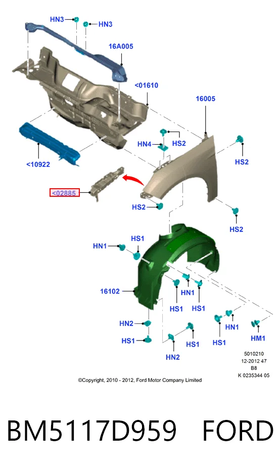 BM5117D959 Ford Лівий кронштейн переднього бампера