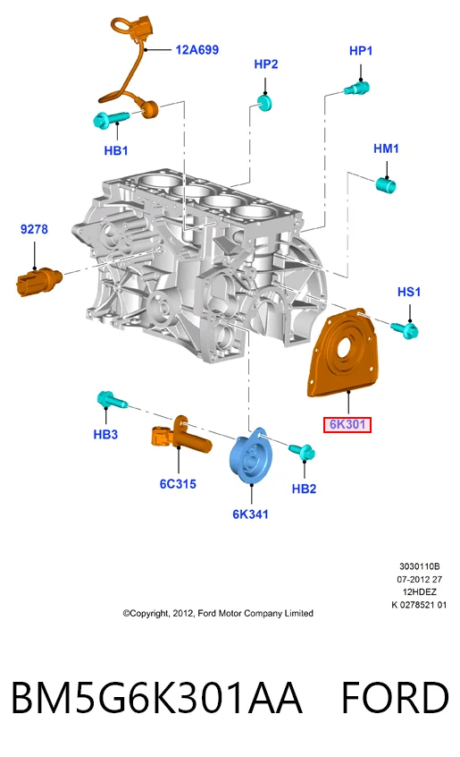 BM5G6K301AA Ford Сальник коленвала корінний