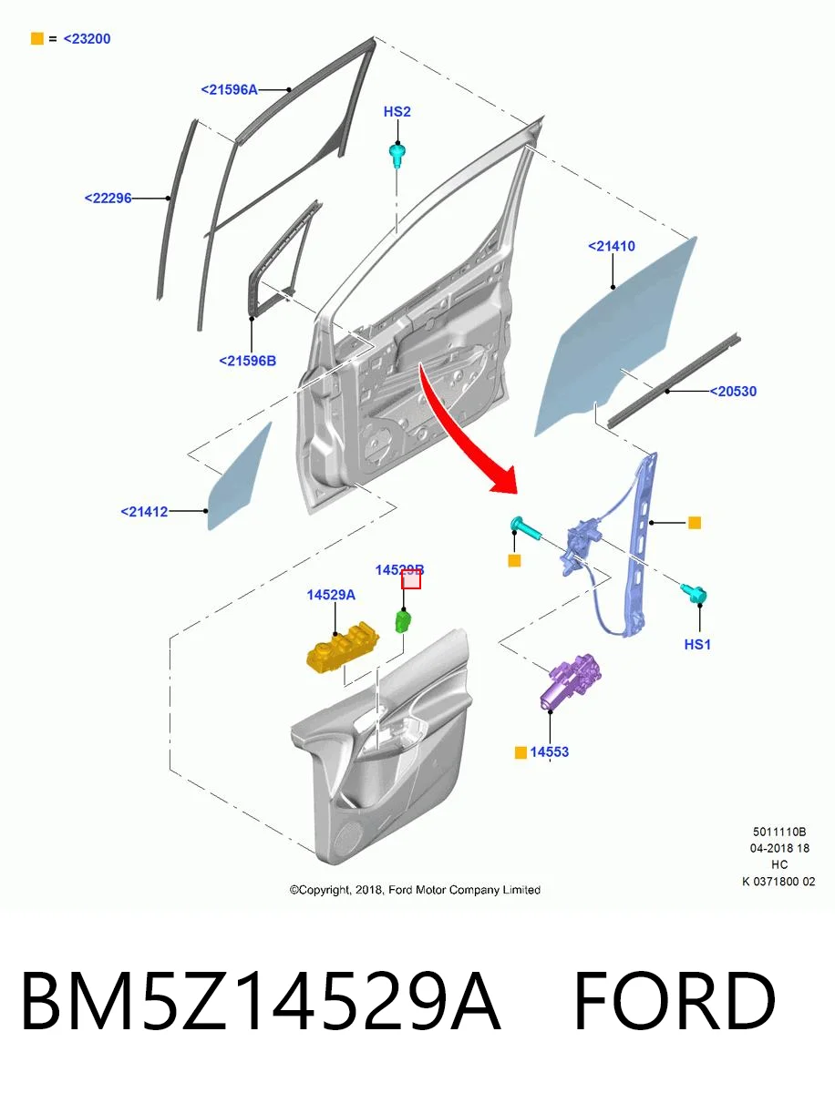 BM5Z14529A Ford Кнопка підйомника переднього правого скла
