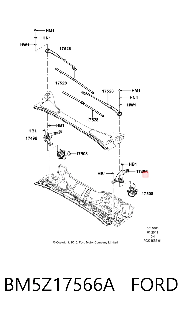 BM5Z17566A Ford Тяга трапеції склоочисника ліва