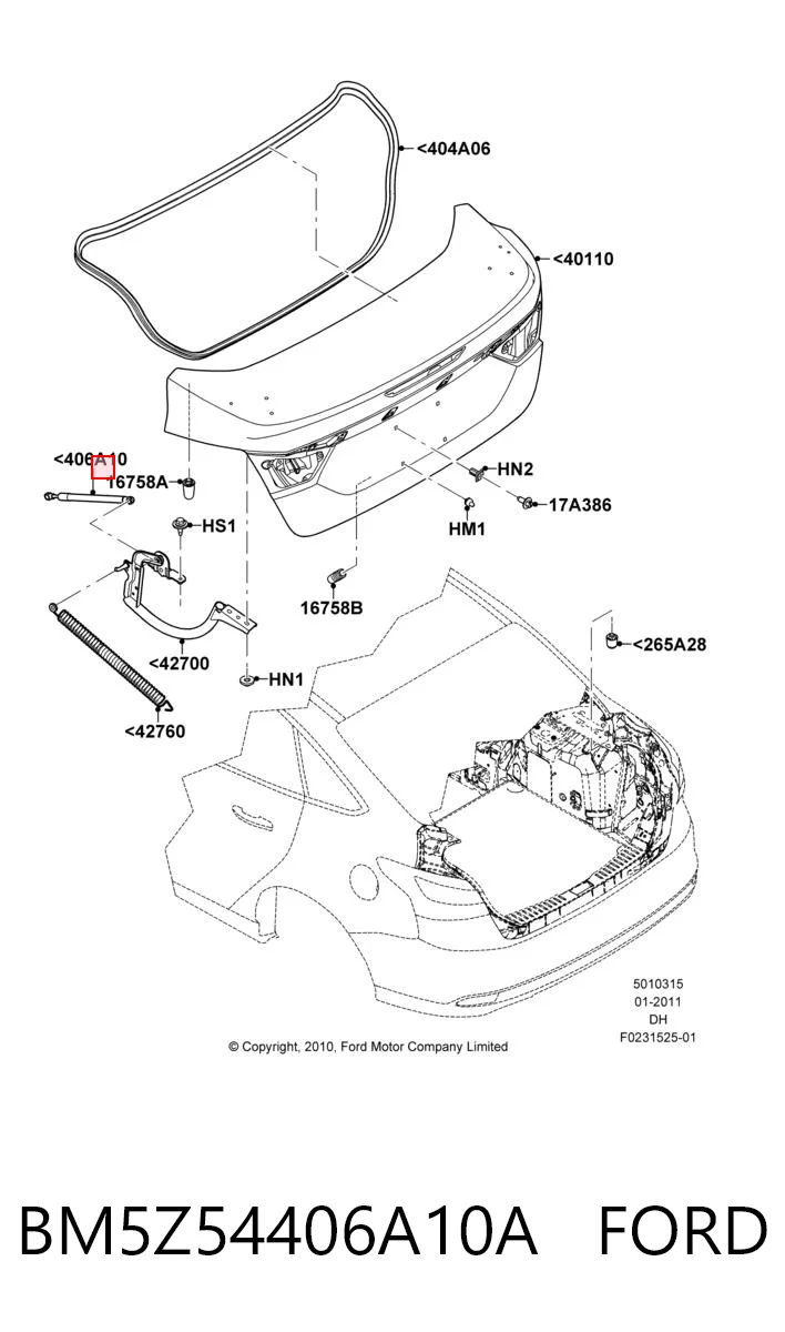 BM5Z54406A10A Ford Амортизатор кришки багажника / двері 3/5-ї задньої