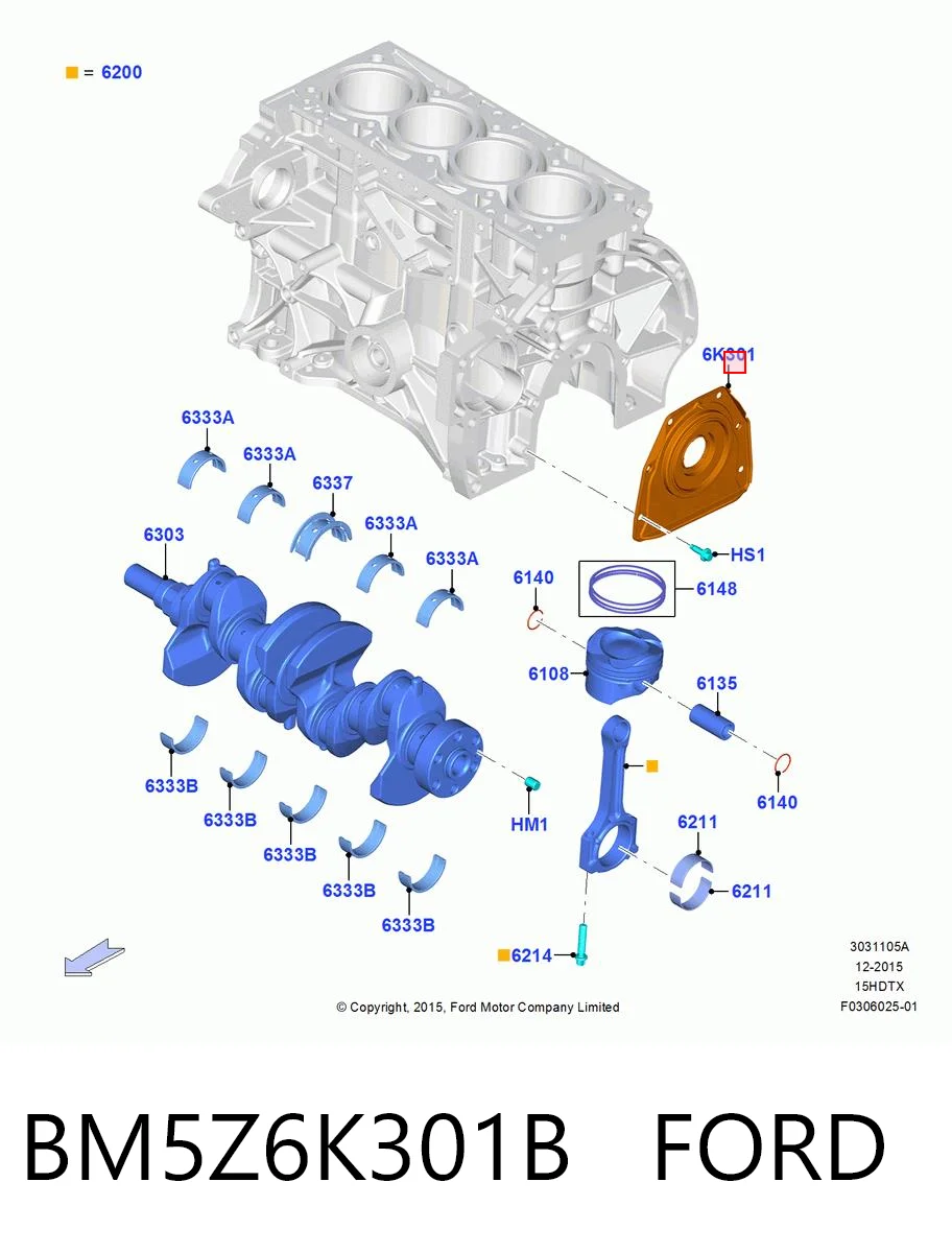 BM5Z6K301B Ford Сальник коленвала корінний
