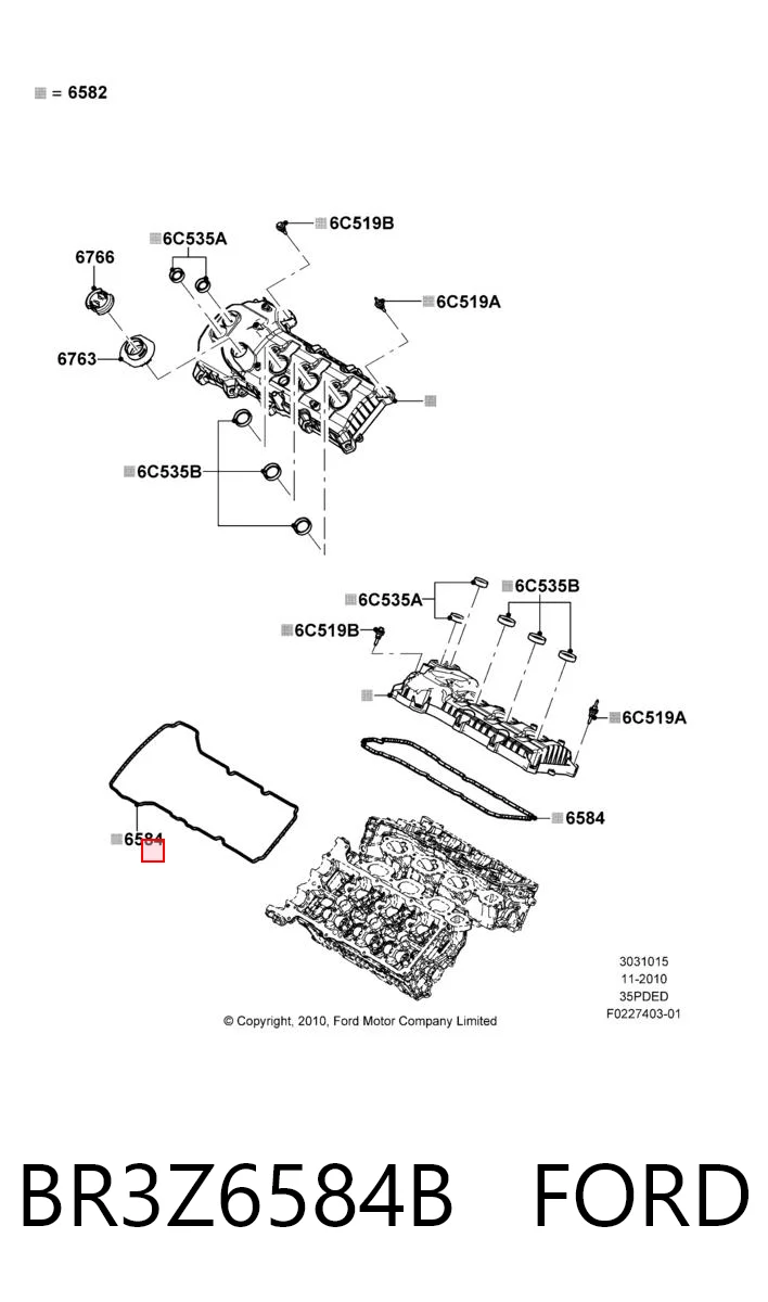BR3Z6584B Ford Прокладка клапанної кришки, права