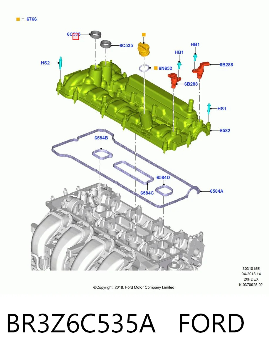 BR3Z6C535A Ford Прокладка клапанної кришки двигуна, кільце