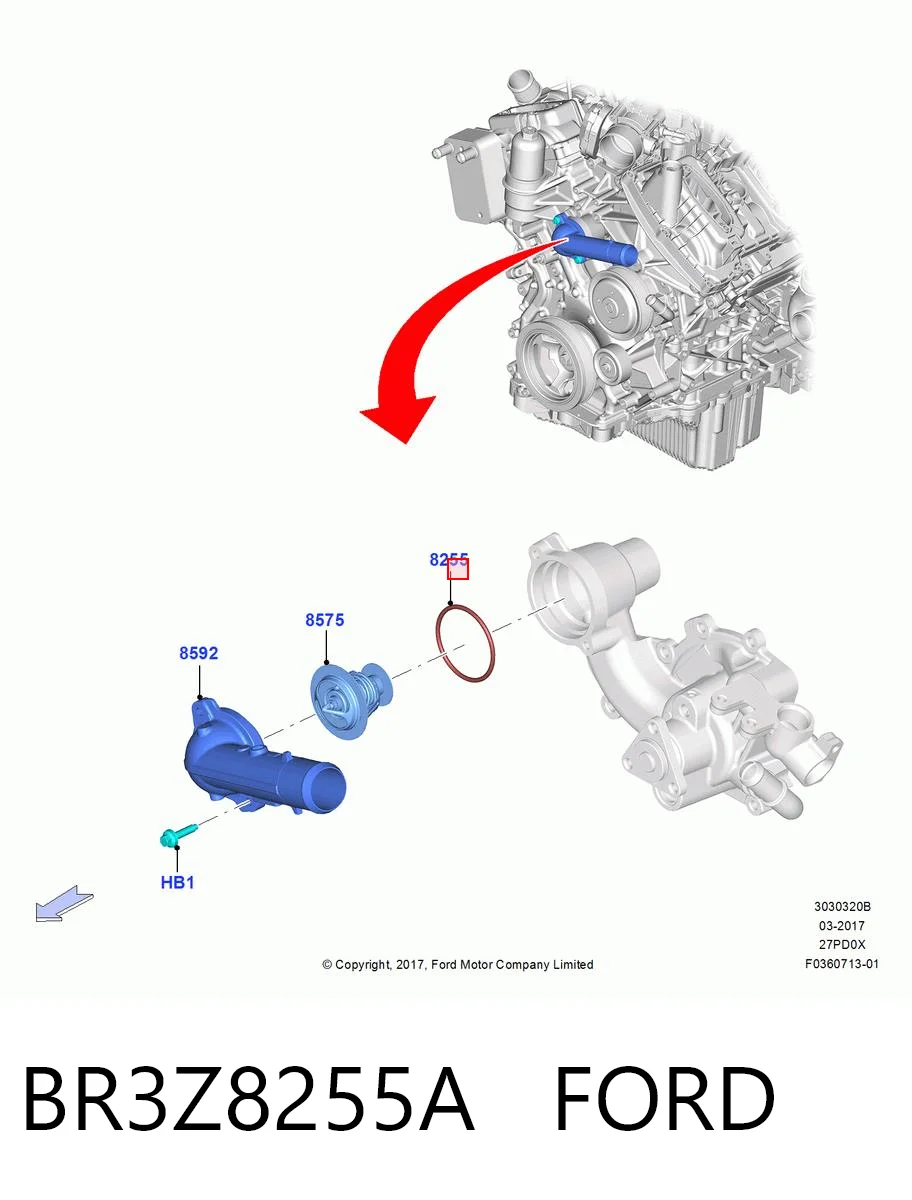 BR3Z8255A Ford Прокладка фланця (трійника) системи охолодження