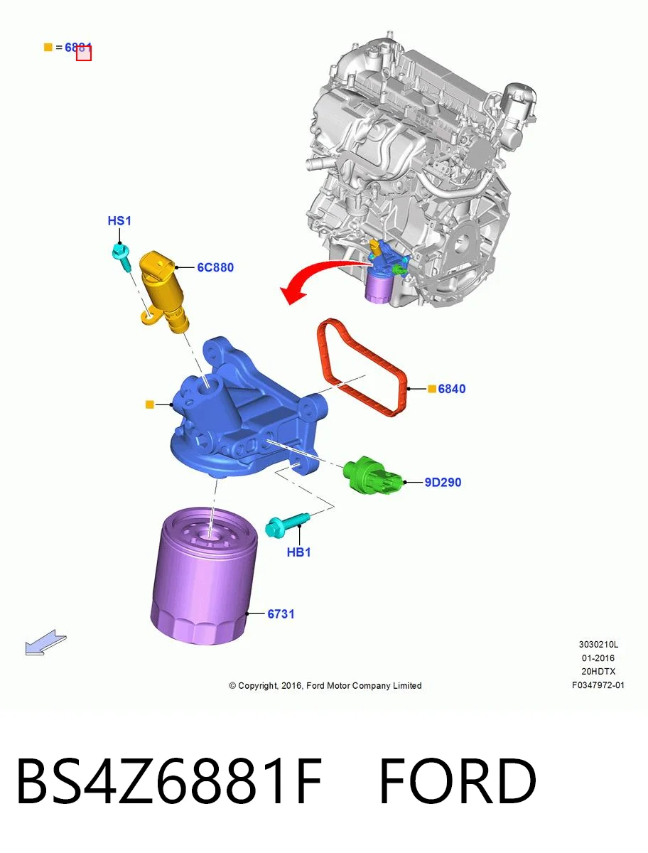 BS4Z6881F Ford Кронштейн масляного фільтра