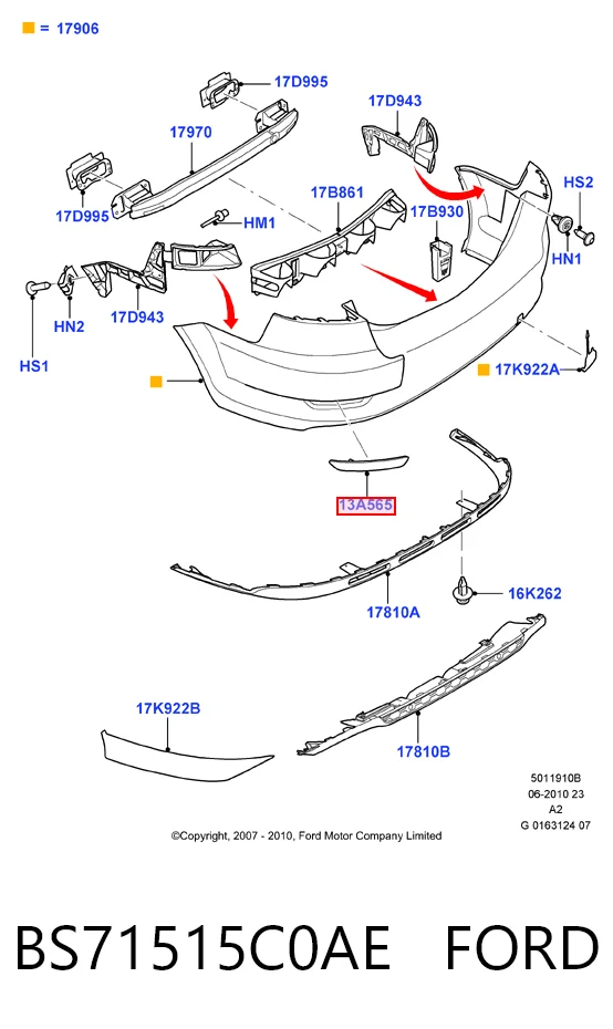 BS71515C0AE Ford Лівий відбивач заднього бампера