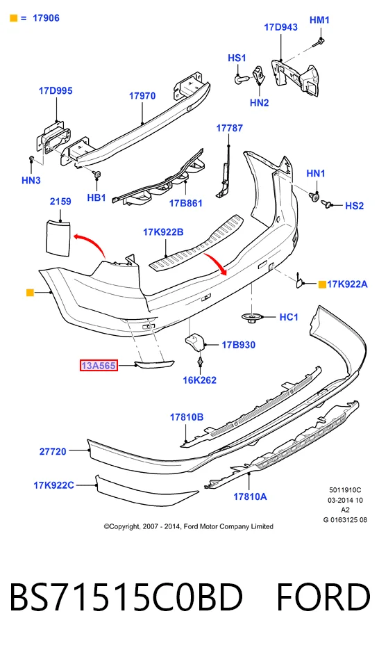 BS71515C0BD Ford Лівий відбивач заднього бампера