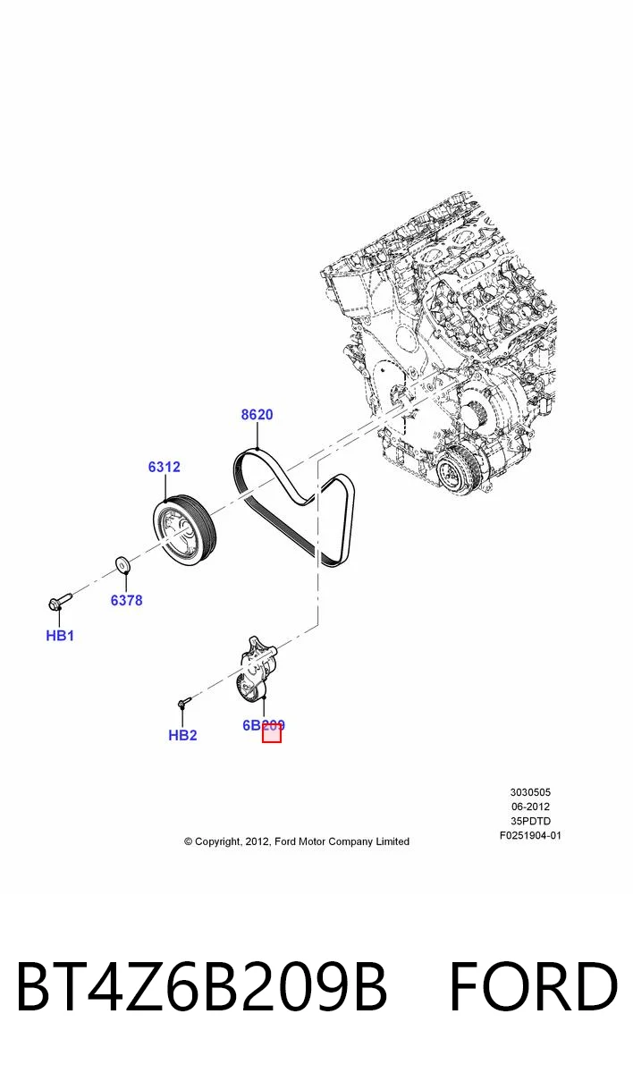 BT4Z6B209B Ford Натяжна планка поліклинового ременя