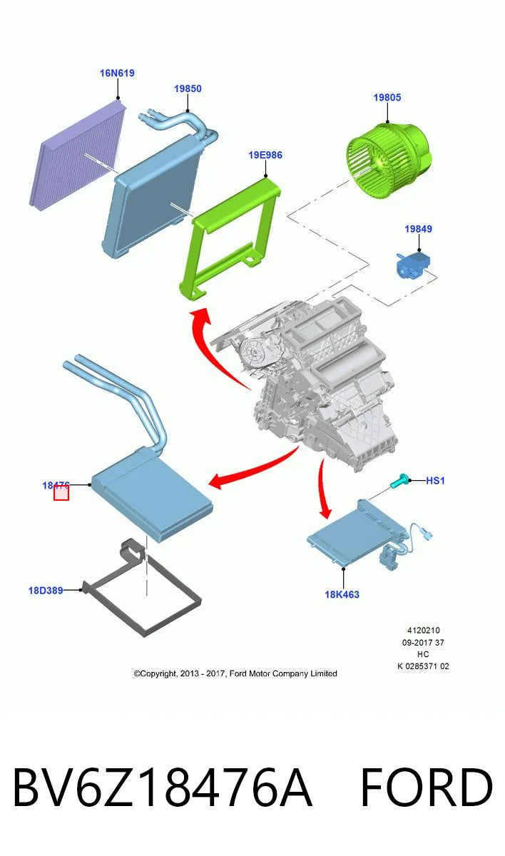 BV6Z18476A Ford Радіатор опалювача салону