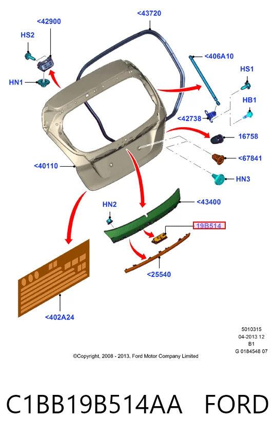 C1BB19B514AA Ford Кнопка приводу замка задньої 3/5 двері (ляди)