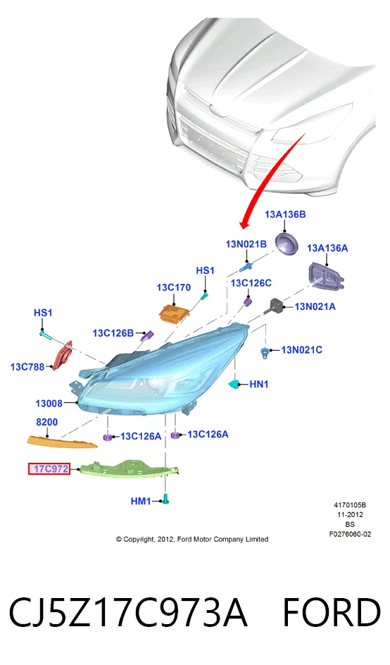 CJ5Z17C973A Ford Кріплення фари передньої, лівої