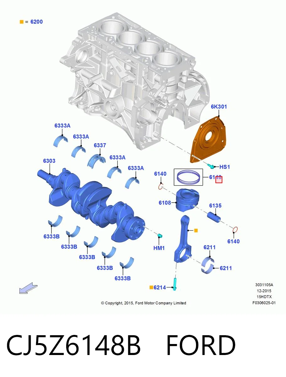 CJ5Z6148B Ford Кільця поршневі на 1 циліндр, STD.