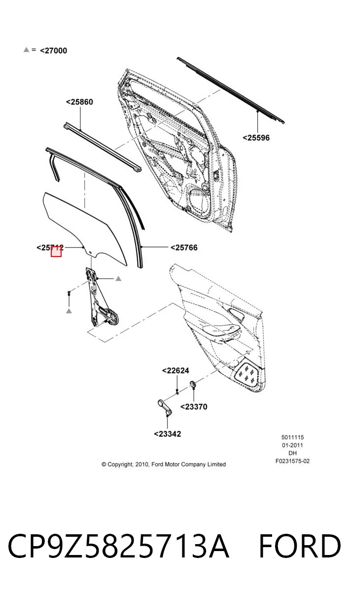 CP9Z5825713A Ford Скло задніх дверей, лівих
