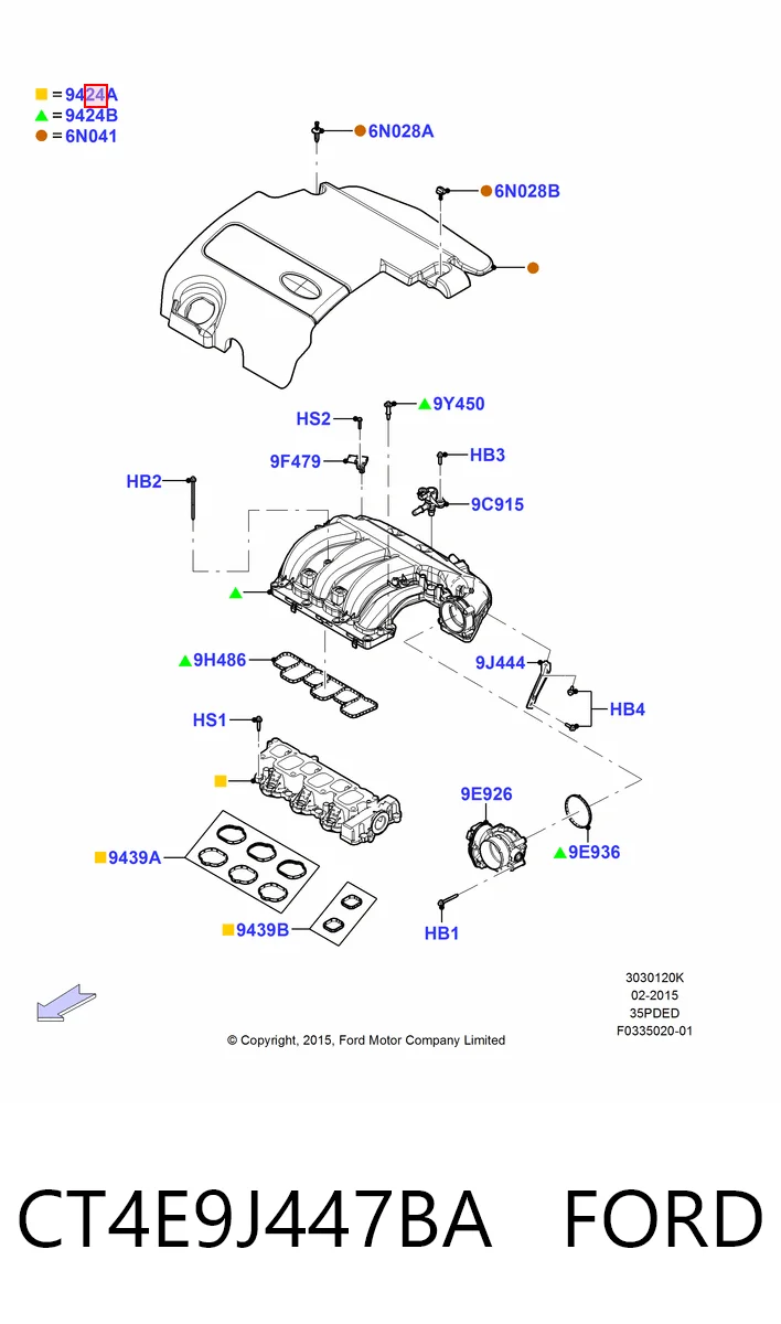 CT4E9J447BA Ford Колектор впускний нижній