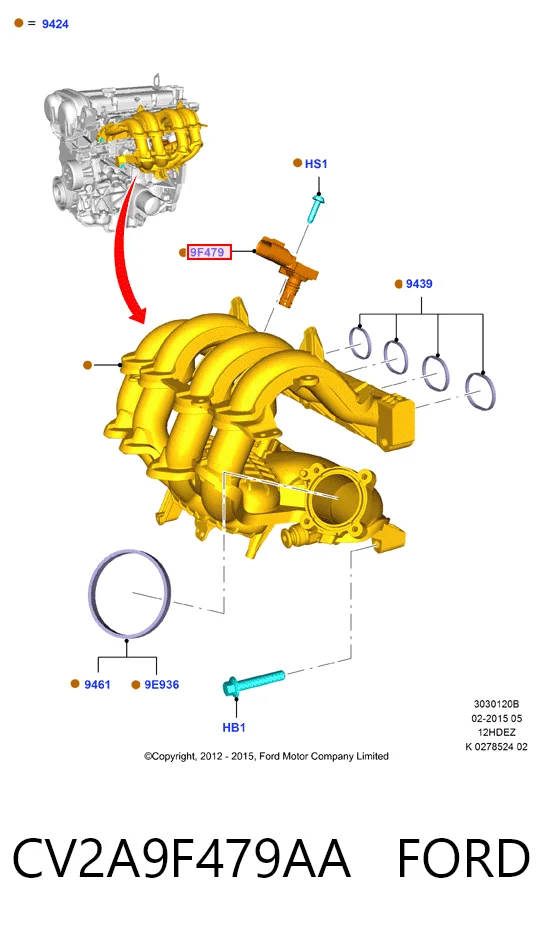 CV2A9F479AA Ford Датчик наддува