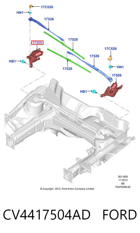 Двигун склоочисника лобового скла, правий CV4417504AE Ford