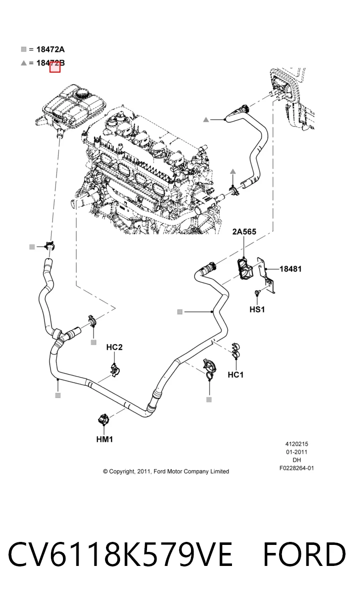 CV6118K579VE Ford Шланг радіатора опалювача/грубки, подача