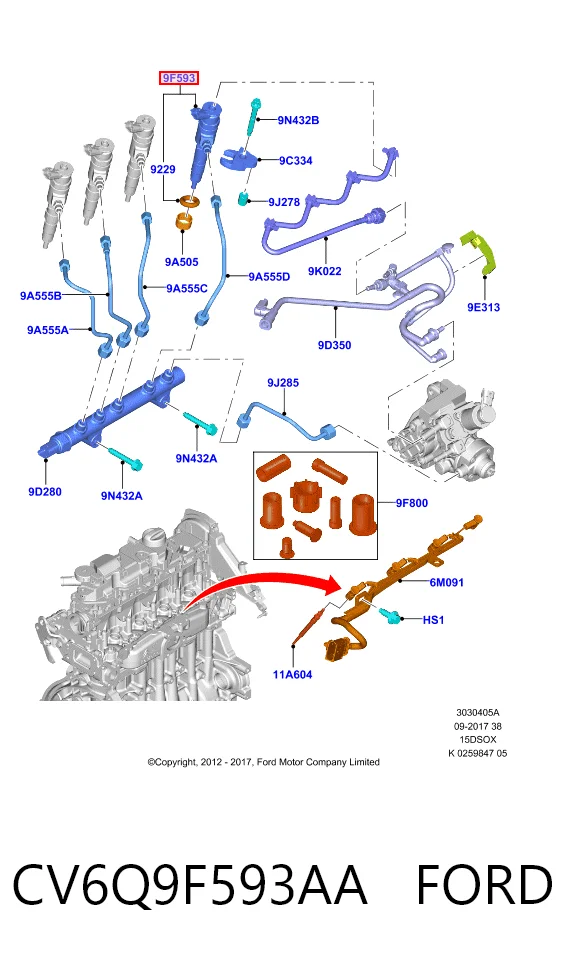 CV6Q9F593AA Ford Форсунка вприску палива