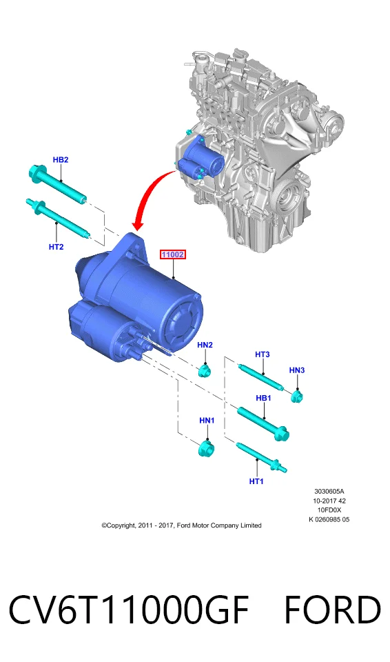 CV6T11000GF Ford Стартер двигуна