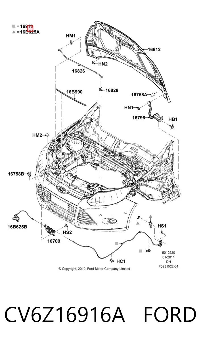 CV6Z16916A Ford Трос замка капота