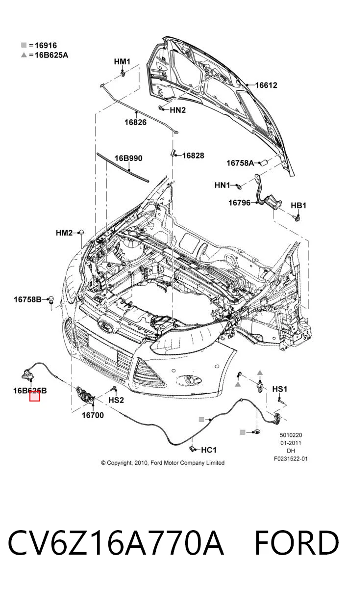 CV6Z16A770A Ford Ручка відкривання капота