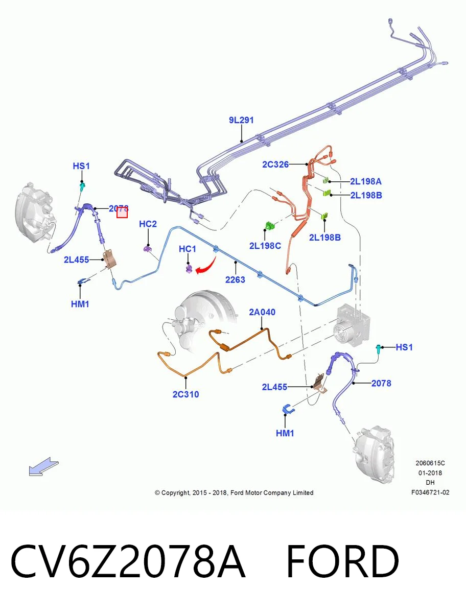 CV6Z2078A Ford Гнучка гальмівна трубка передня