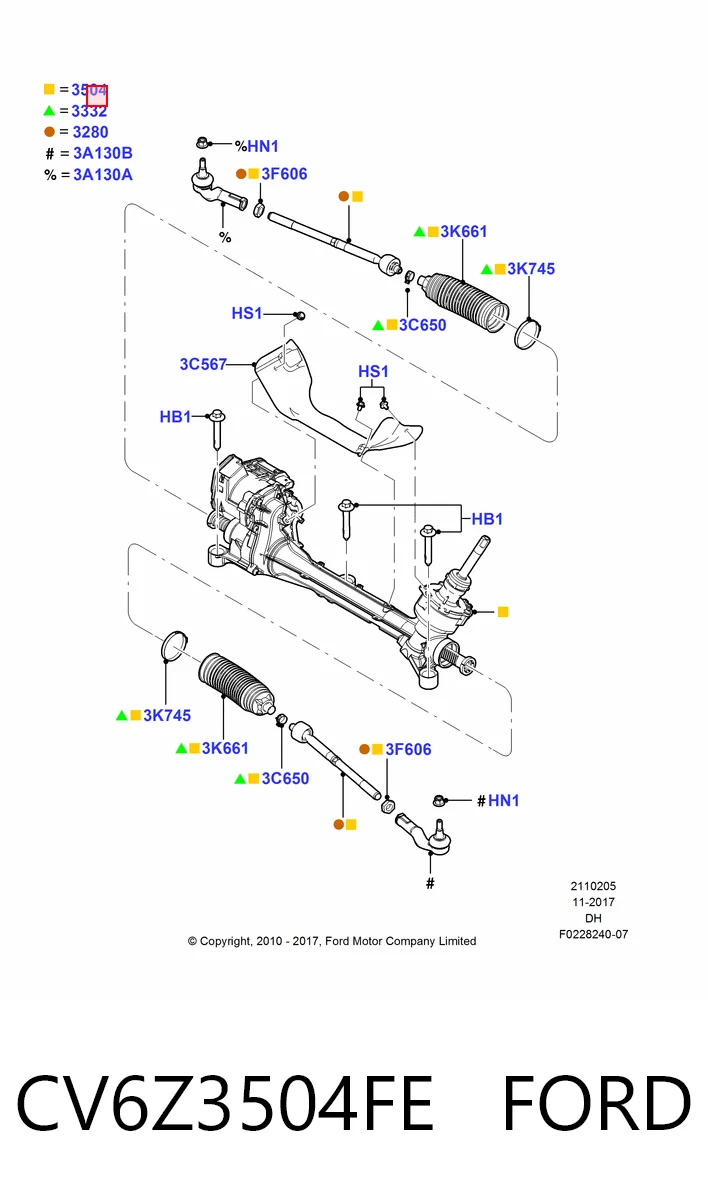 CV6Z3504FE Ford Рейковий рульовий механізм