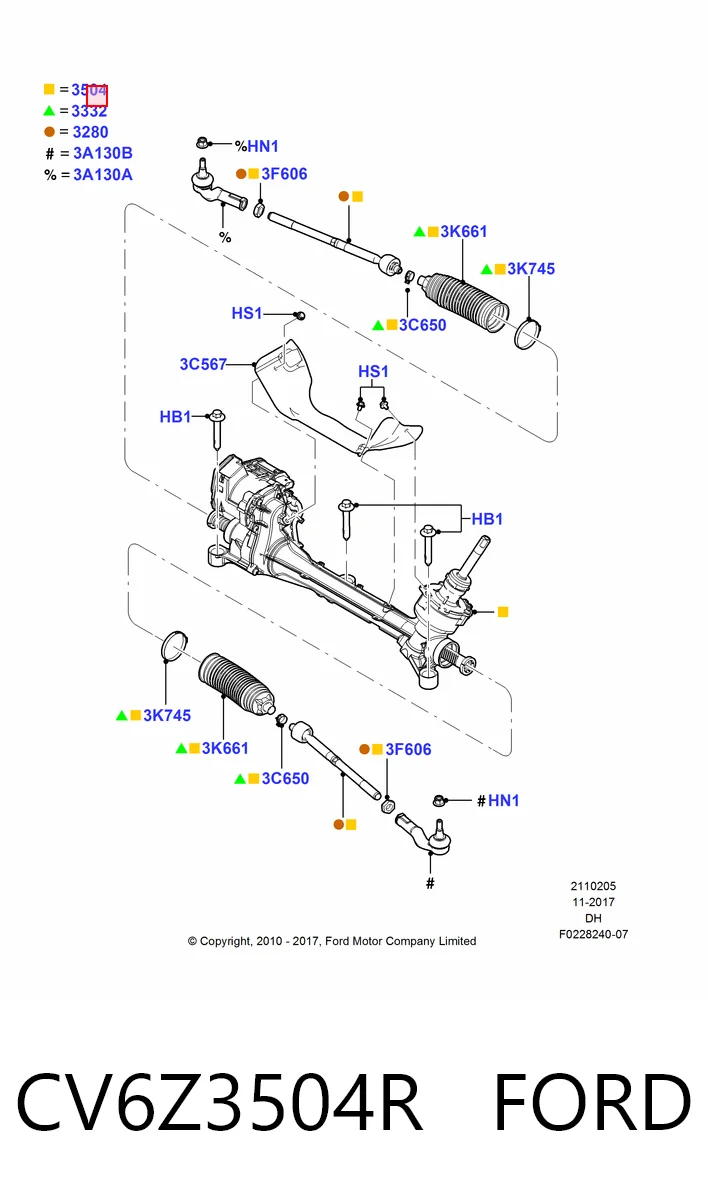 CV6Z3504R Ford Рейковий рульовий механізм