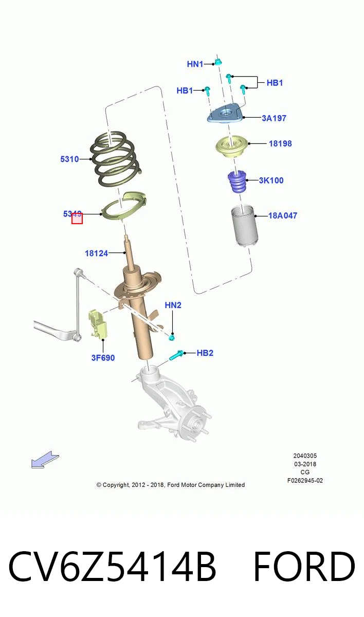 CV6Z5414B Ford Проставка (гумове кільце) пружини передньої, нижня