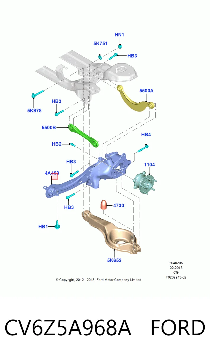 CV6Z5A968A Ford Важіль/тяга задньої підвіски подовжній нижній, правий