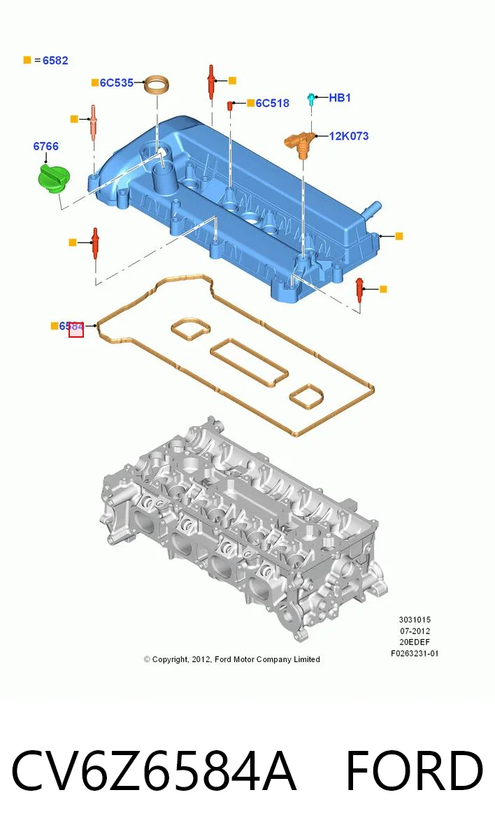 CV6Z6584A Ford Прокладка клапанної кришки двигуна, комплект