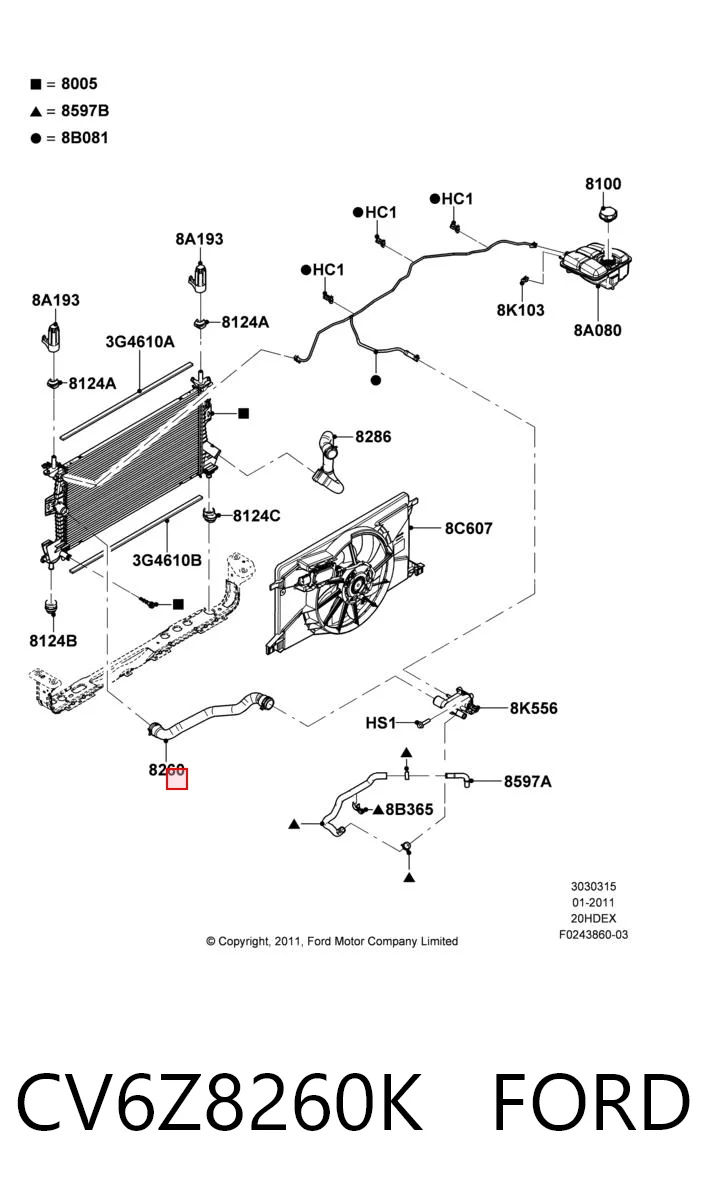 CV6Z8260K Ford Патрубок системи охолодження