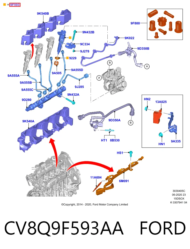 CV8Q9F593AA Ford Форсунка вприску палива